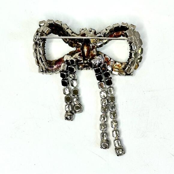 80’s Vintage Blue Rhinestone Cascading Bow Brooch - Picture 4 of 4